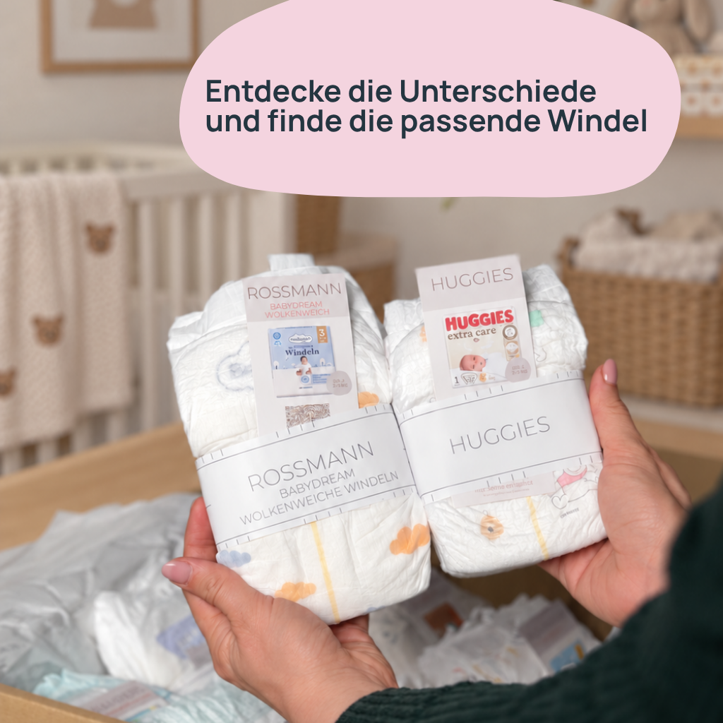 Rossmann Box Vergleich von zwei Windeln