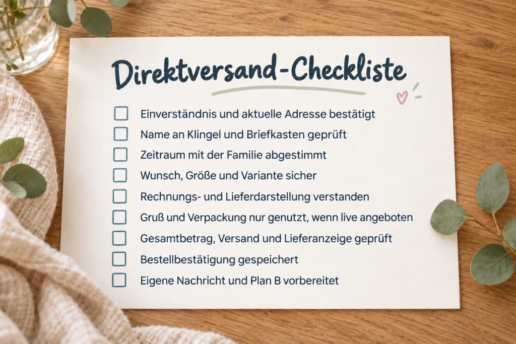 Direktversand Checkliste für Geschenk zur Geburt